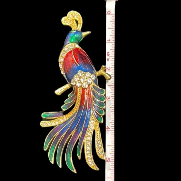 Bird of paradise enamel, rhinestone, gold tone, brooch, pin, estate jewelry - Picture 6 of 7